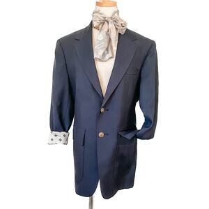 Vintage 70s floral lining lightweight navy blue blazer jacket size 40S / 12 / L